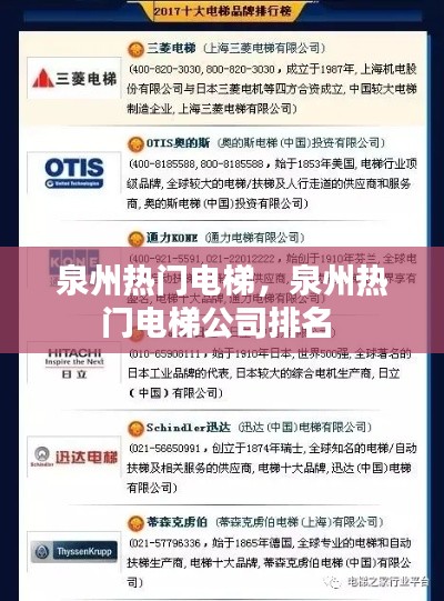 泉州热门电梯，泉州热门电梯公司排名 